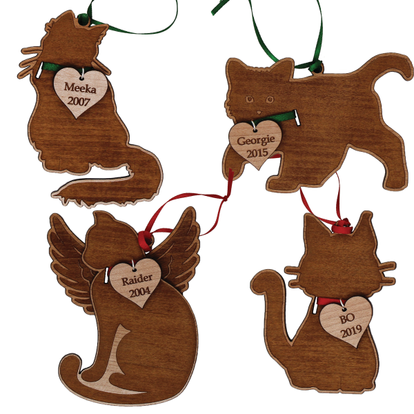 Personalize Wooden Cat Ornaments Pick from 5 Different Types-0