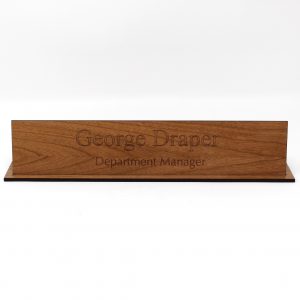 Wooden Desk Plate With Wooden Base 10" L x 1.5" W x 2.25" H-0